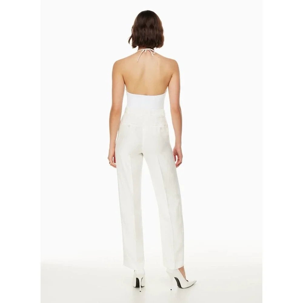 Aritzia Babaton Agency Linen Pants Womens 4 White High Rise Straight Leg